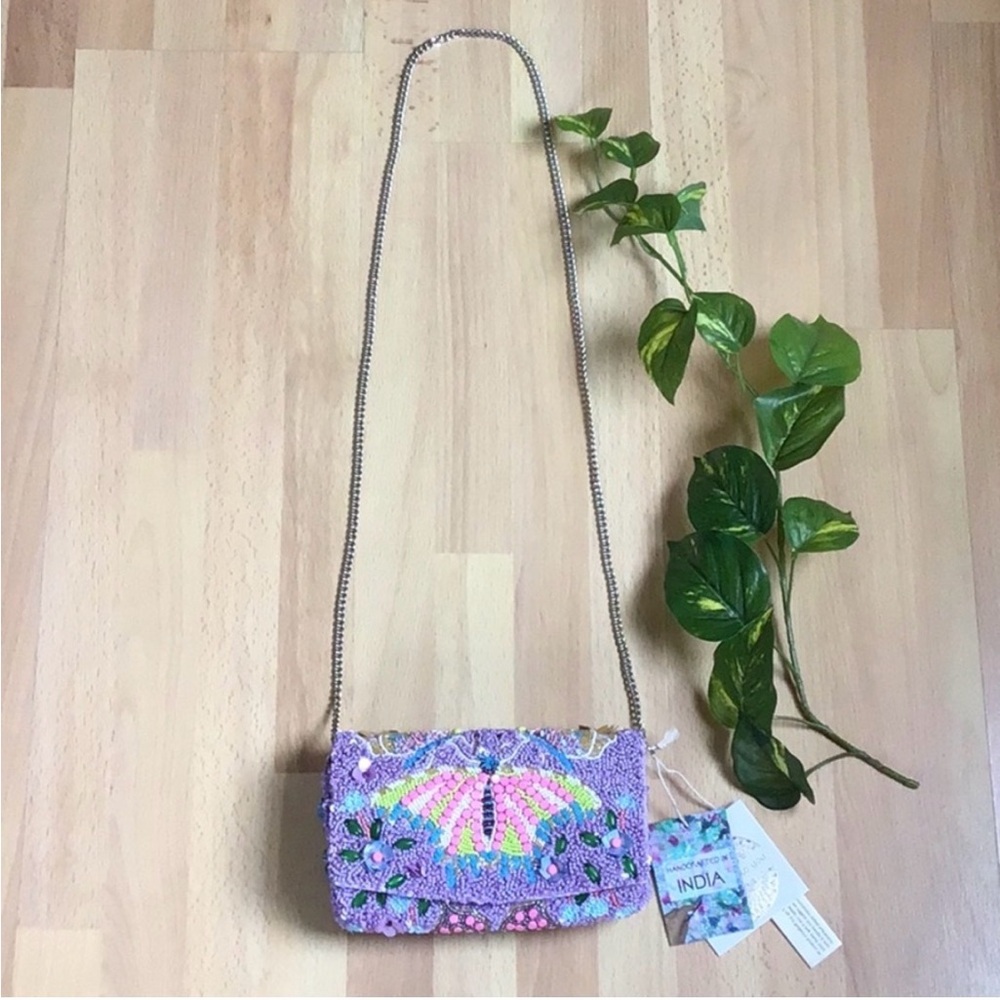 Handcrafted Purple Beaded Butterfly Clutch - Picture 2 of 6